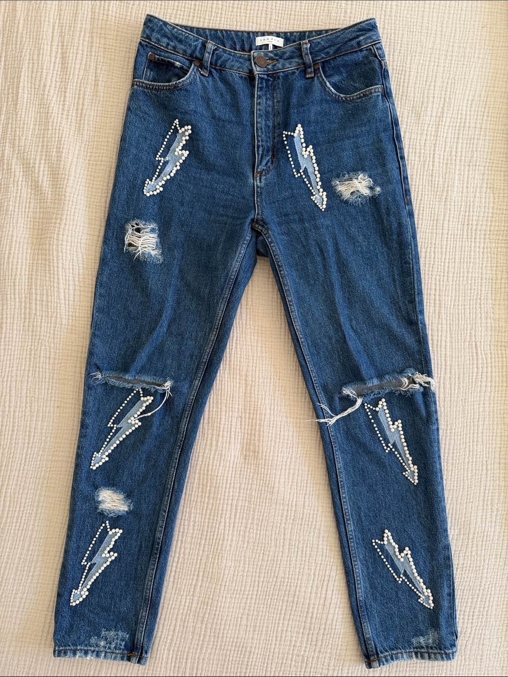 Sandro Paris Dark Blue Pearl Lightning Boyfriend Jeans